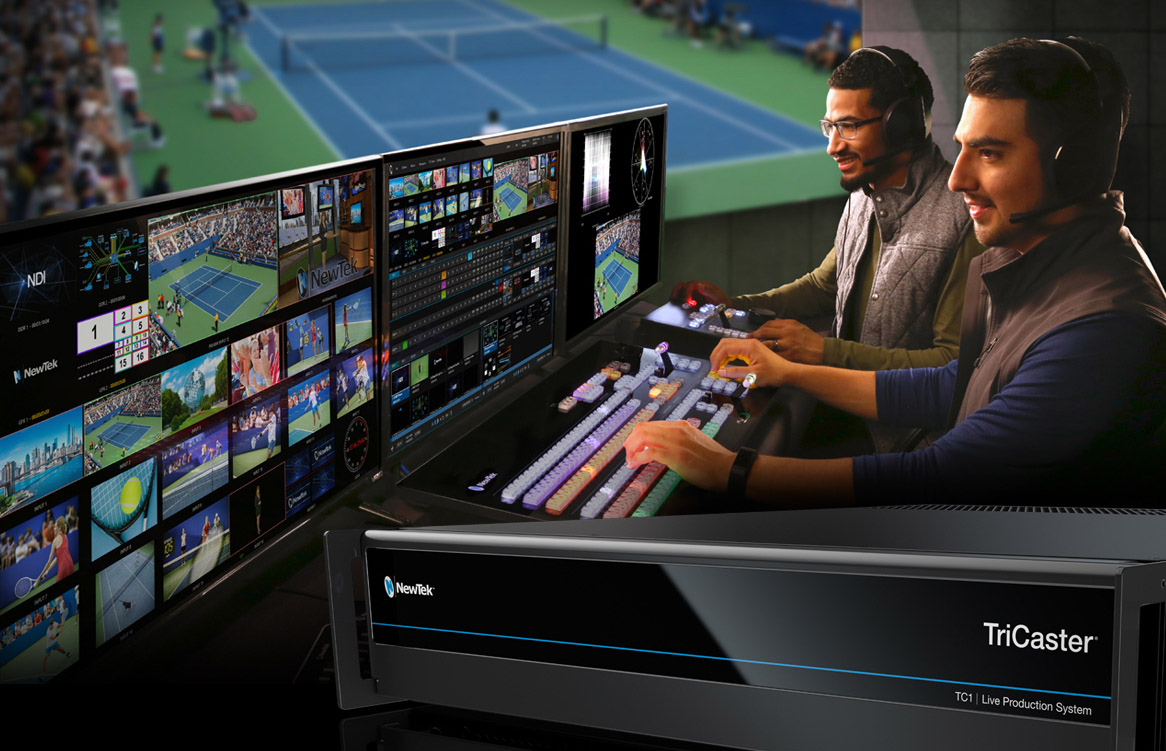 Operators working on TriCaster live setup